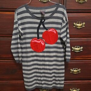 Fire Los Angeles Gray and Black Striped Sweater with Red Cherry Design